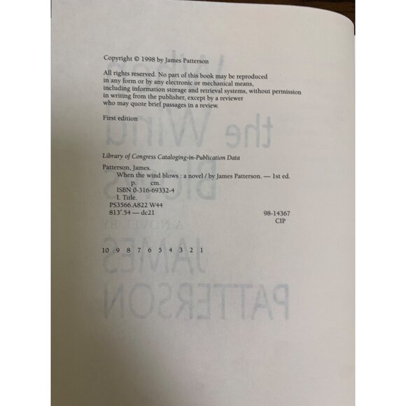 When The Wind Blows by James Patterson 1998 HC First Edition - Picture 2 of 5